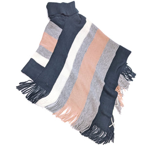 Cowl Neck Poncho Blue/Pink