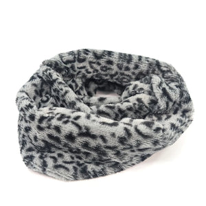 Animal Print Double Faux Fur Snood - Grey