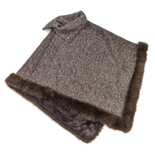 Load image into Gallery viewer, Brown Button Collar Faux Fur Trimmed Poncho
