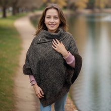 Load image into Gallery viewer, Brown Button Collar Faux Fur Trimmed Poncho
