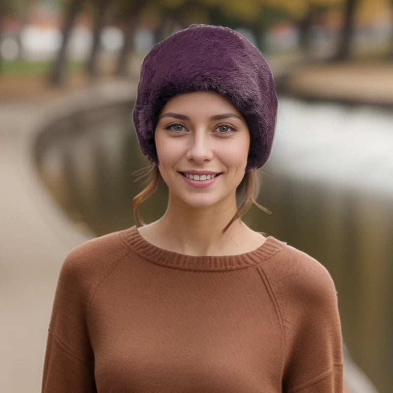 Faux Fur Head Band & Snood - Mulberry