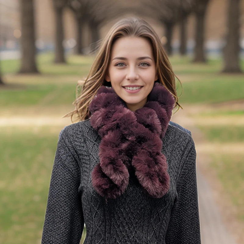 Faux Fur Corkscrew Collar - Dark Red