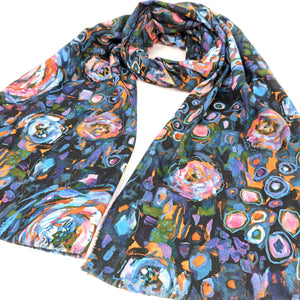Abstract Floral Scarf Blue