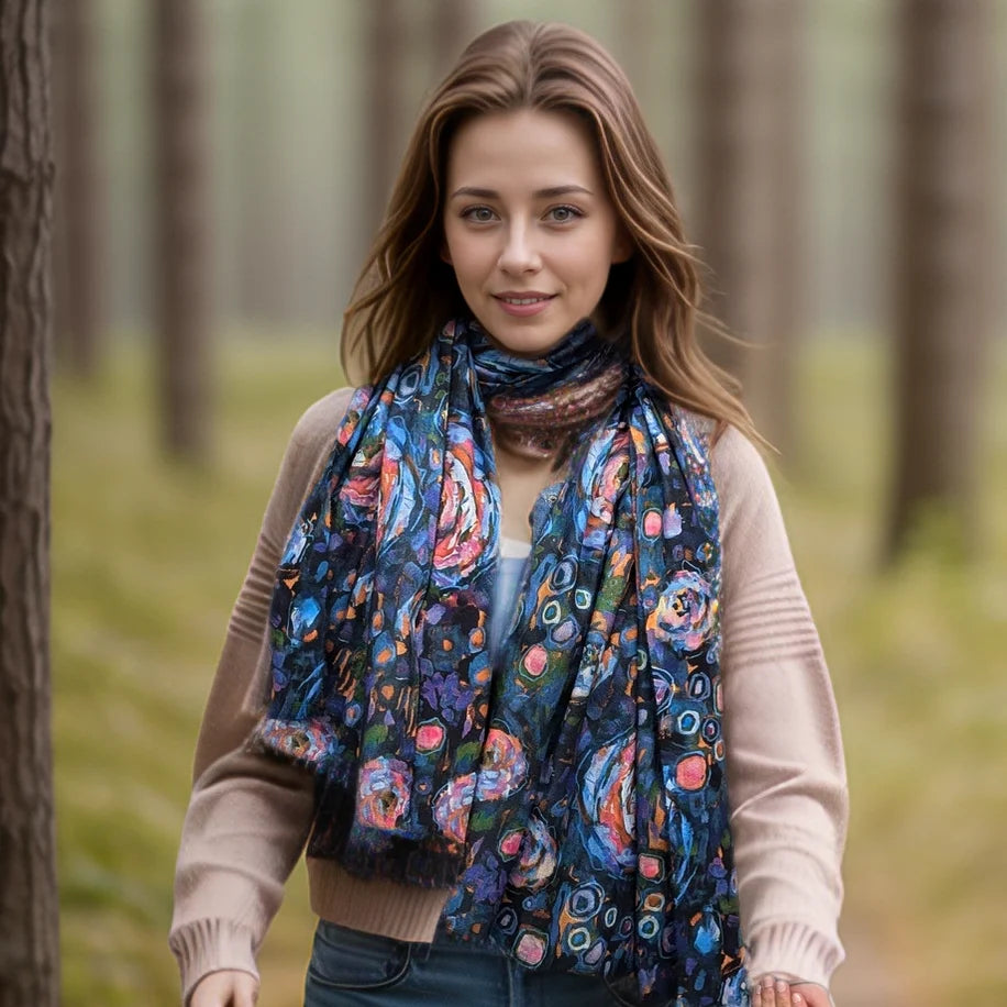 Abstract Floral Scarf Blue