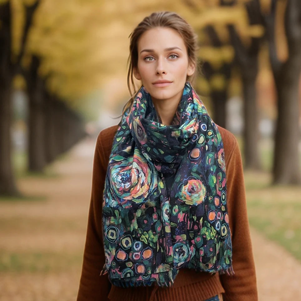 Abstract Floral Scarf Green