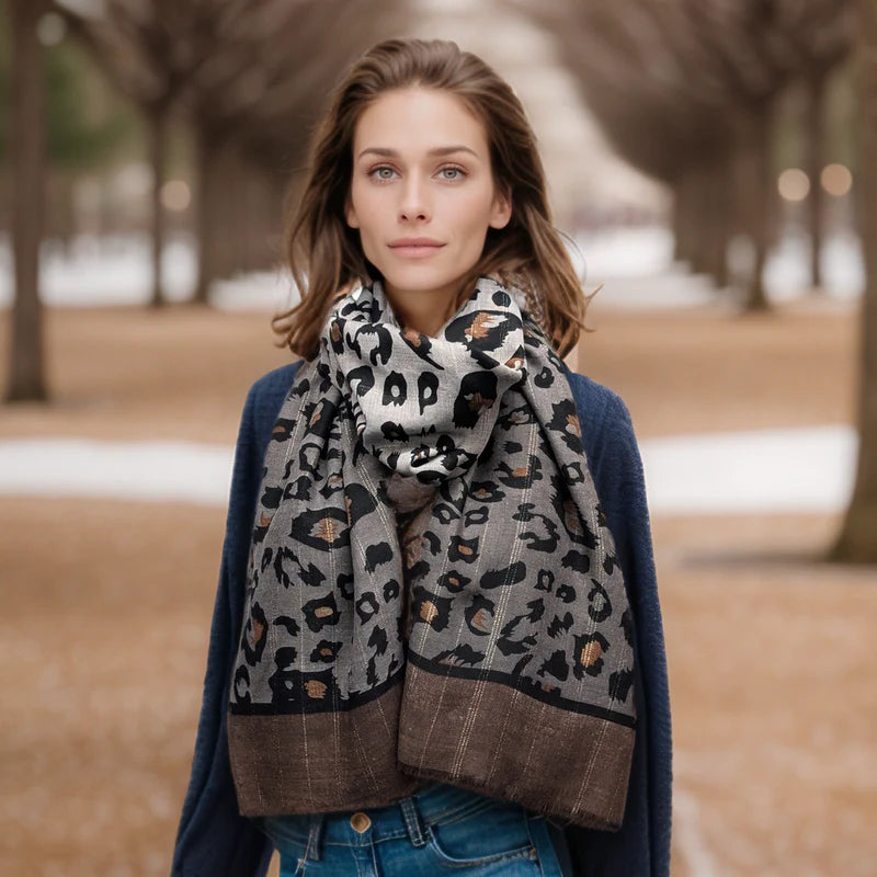 Glittery Animal Print Scarf - Chocolate