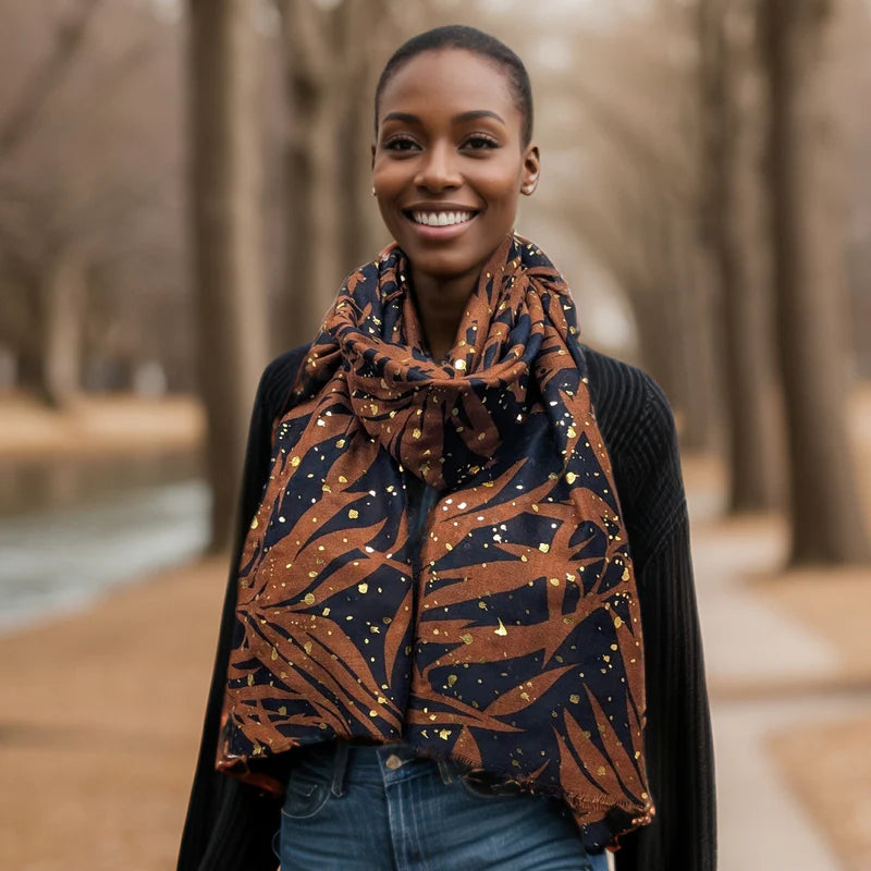Glistening Leaves Scarf - Copper Brown