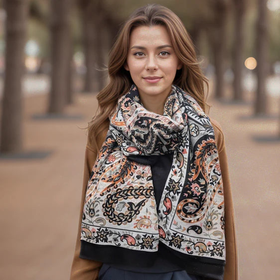Golden Paisley Scarf - Black
