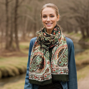 Golden Paisley Scarf - Green