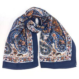 Golden Paisley Scarf - Blue