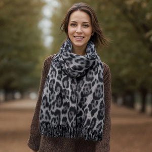 Fluffy Animal Print Scarf - Black