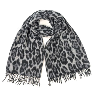 Fluffy Animal Print Scarf - Black