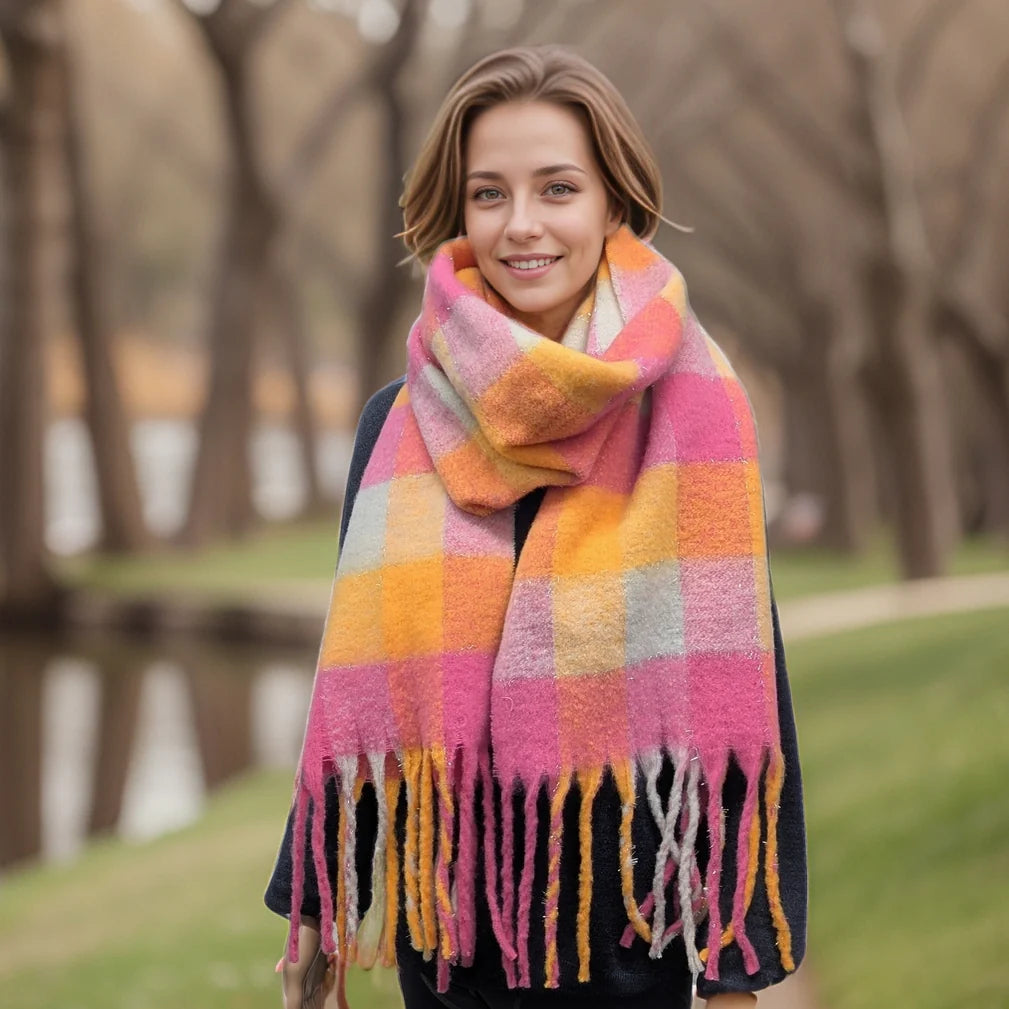 Super Thick Boxes Scarf Pink/Orange