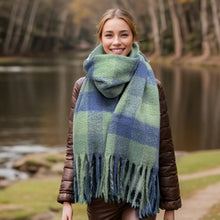 Load image into Gallery viewer, Super Thick Boxes Scarf Sage/Blue

