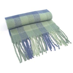 Super Thick Boxes Scarf Sage/Blue