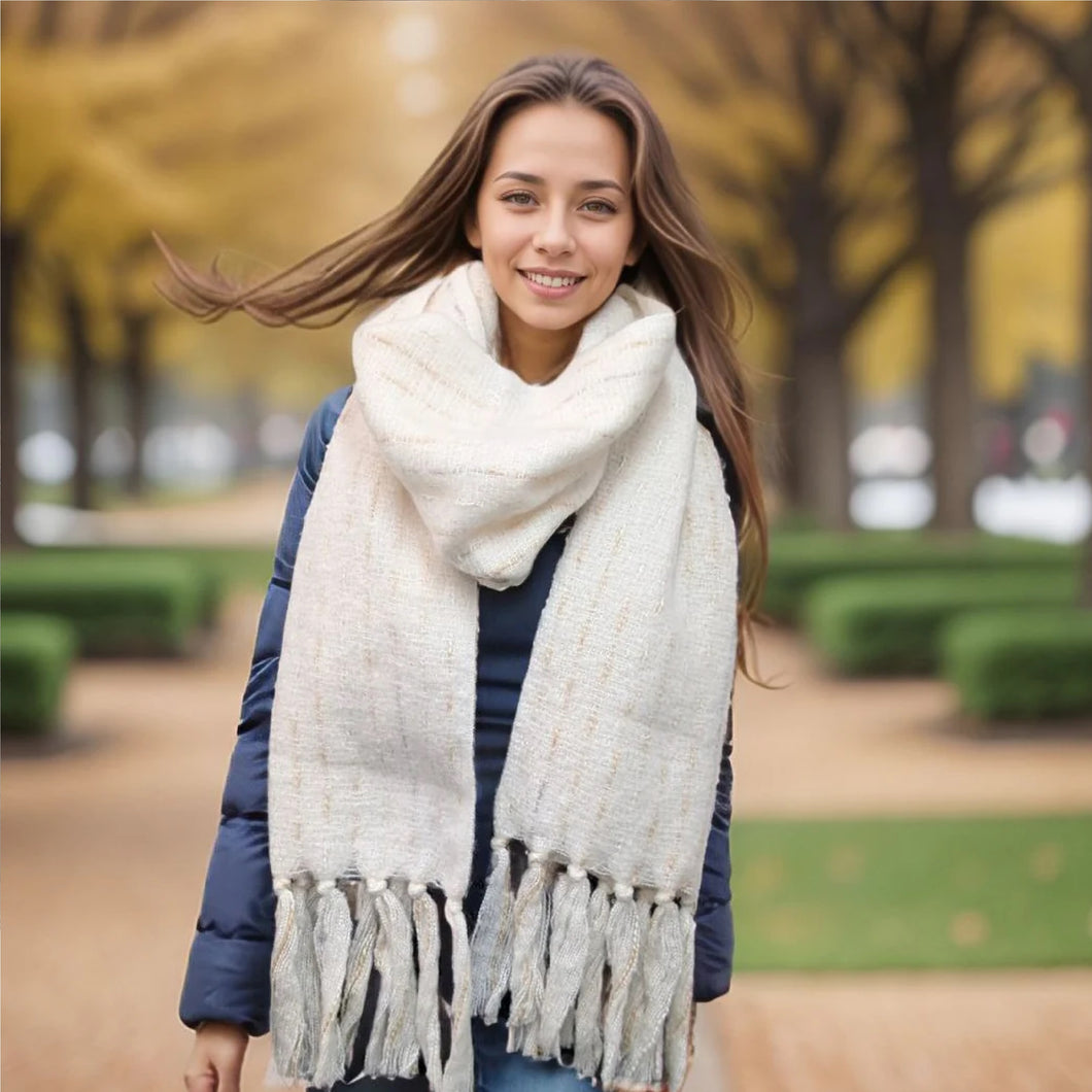 Ribbons Knitted Scarf Cream