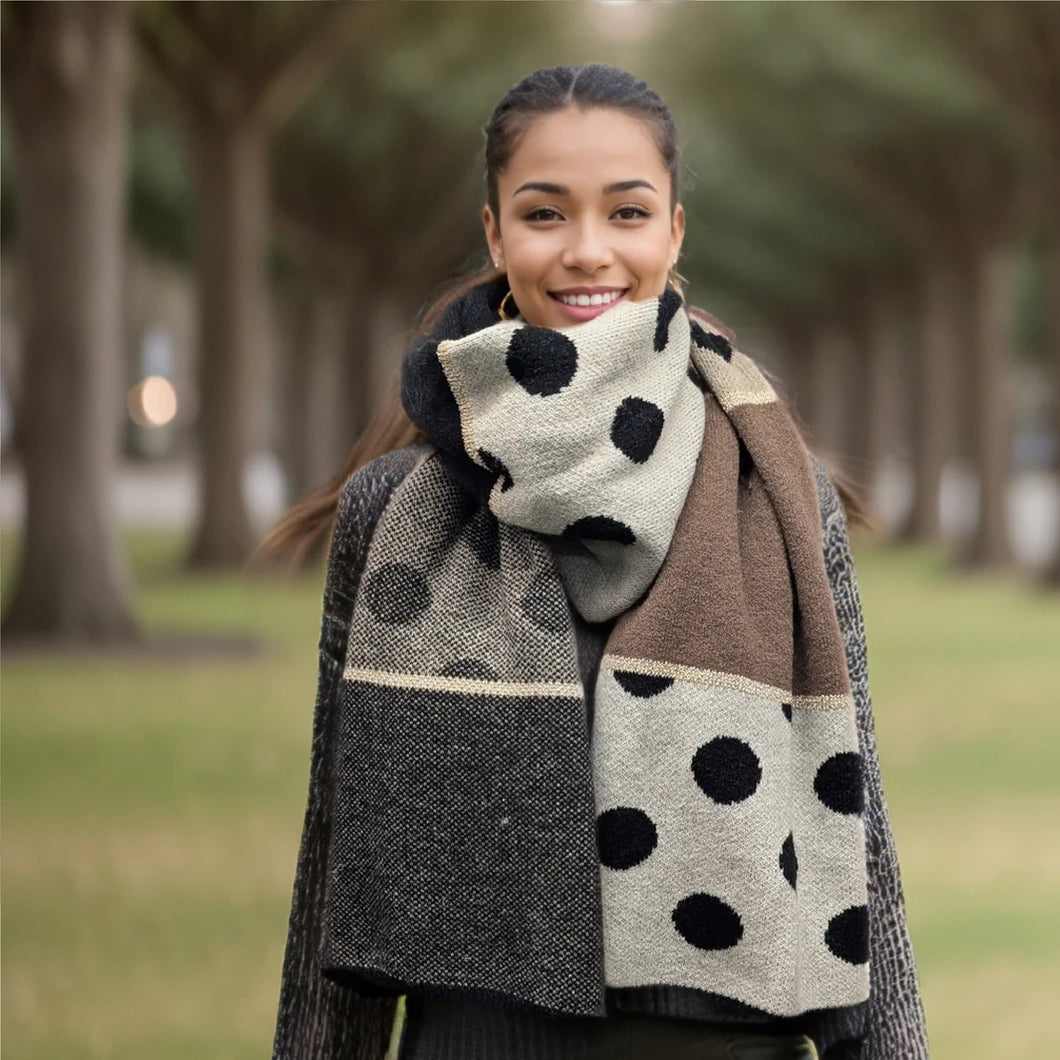 Knitted Spotty Scarf Coffee
