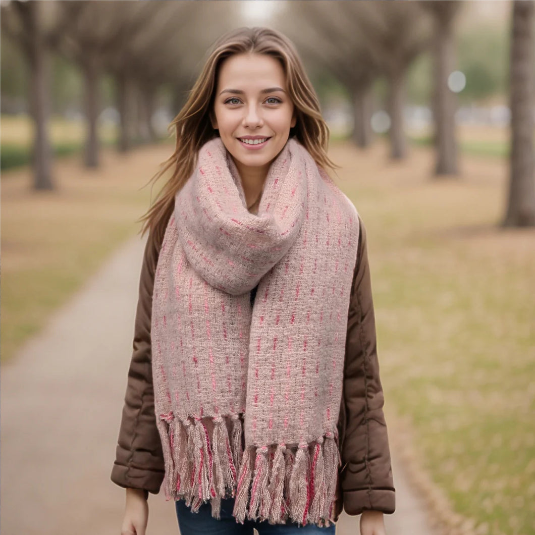 Ribbons Knitted Scarf Pink