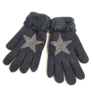 Navy Star Faux Fur Gloves