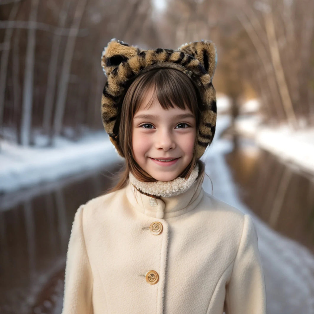 Tiger Print Bear Ear Head Band/Muffs -Children’s