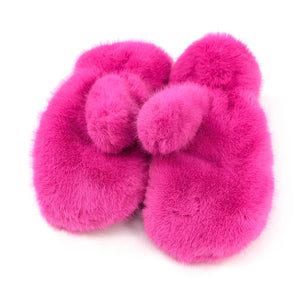 Faux Fur Mittens - Neon Pink
