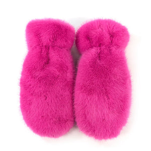 Faux Fur Mittens - Neon Pink