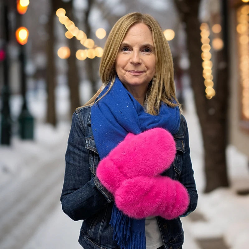 Faux Fur Mittens - Neon Pink