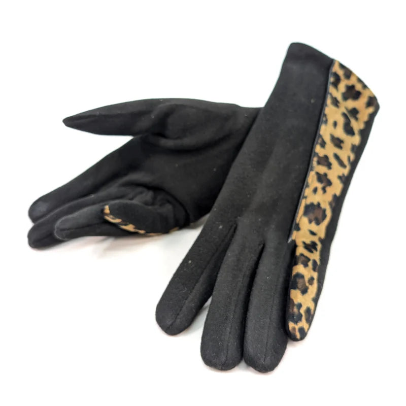 Animal Print Brushstroke Gloves - Black