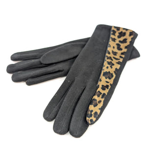 Animal Print Brushstroke Gloves - Black
