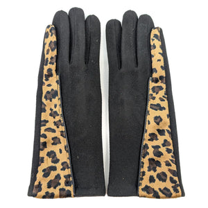 Animal Print Brushstroke Gloves - Black
