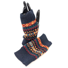 Load image into Gallery viewer, Knitted Stripey Fingerless Gloves - Navy Blue
