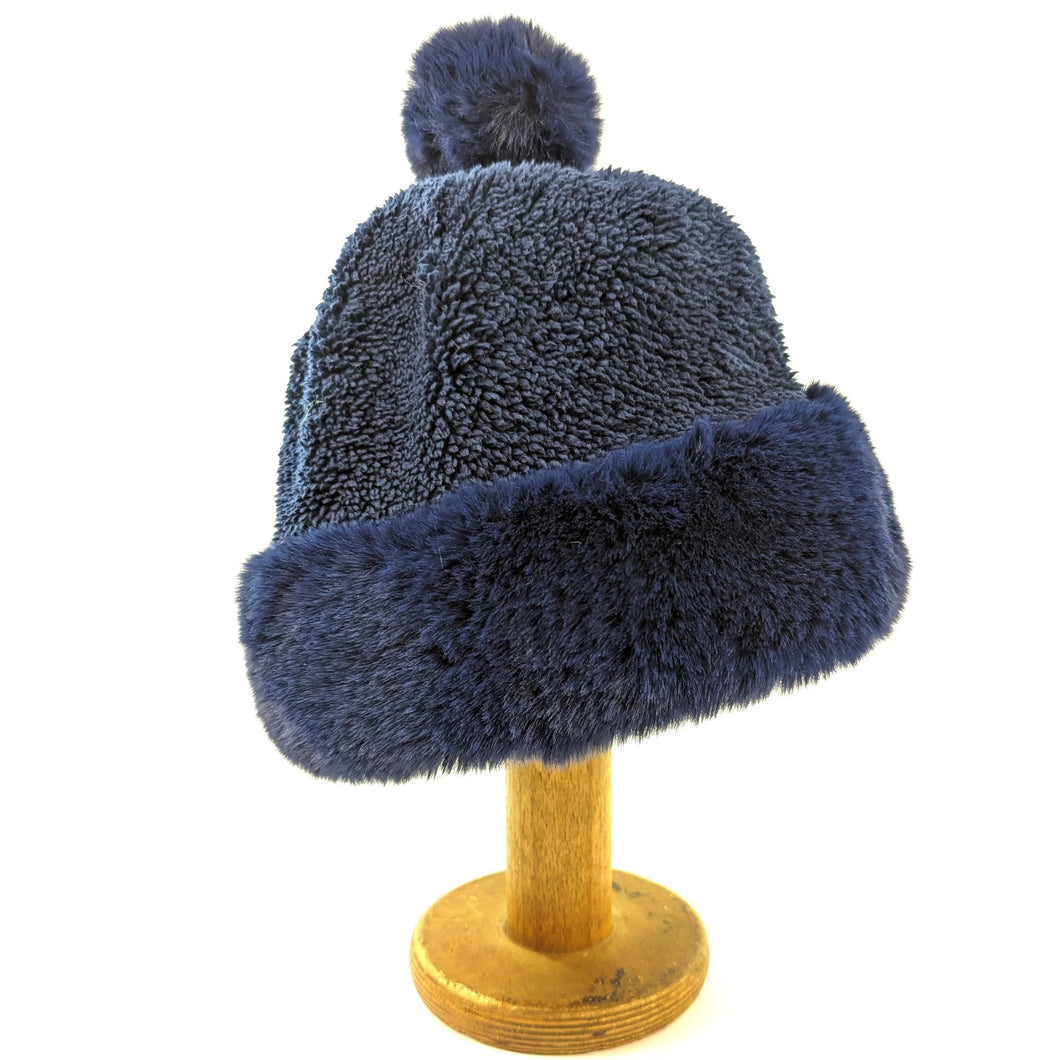 Navy Faux Fur Bobble Hat