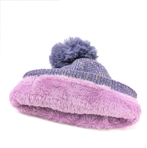 Fur Pom Pom Hat Purple