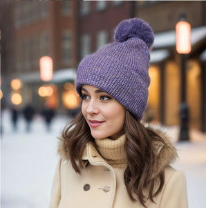 Fur Pom Pom Hat Purple