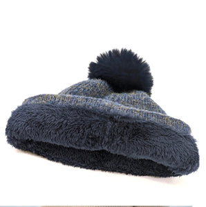 Fur Pom Pom Hat Navy