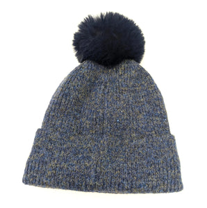 Fur Pom Pom Hat Navy