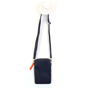 Navy Vegan Leather Phone Bag with Coral Zip