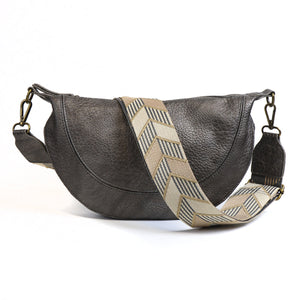 Pewter Vegan Leather Half Moon Bag