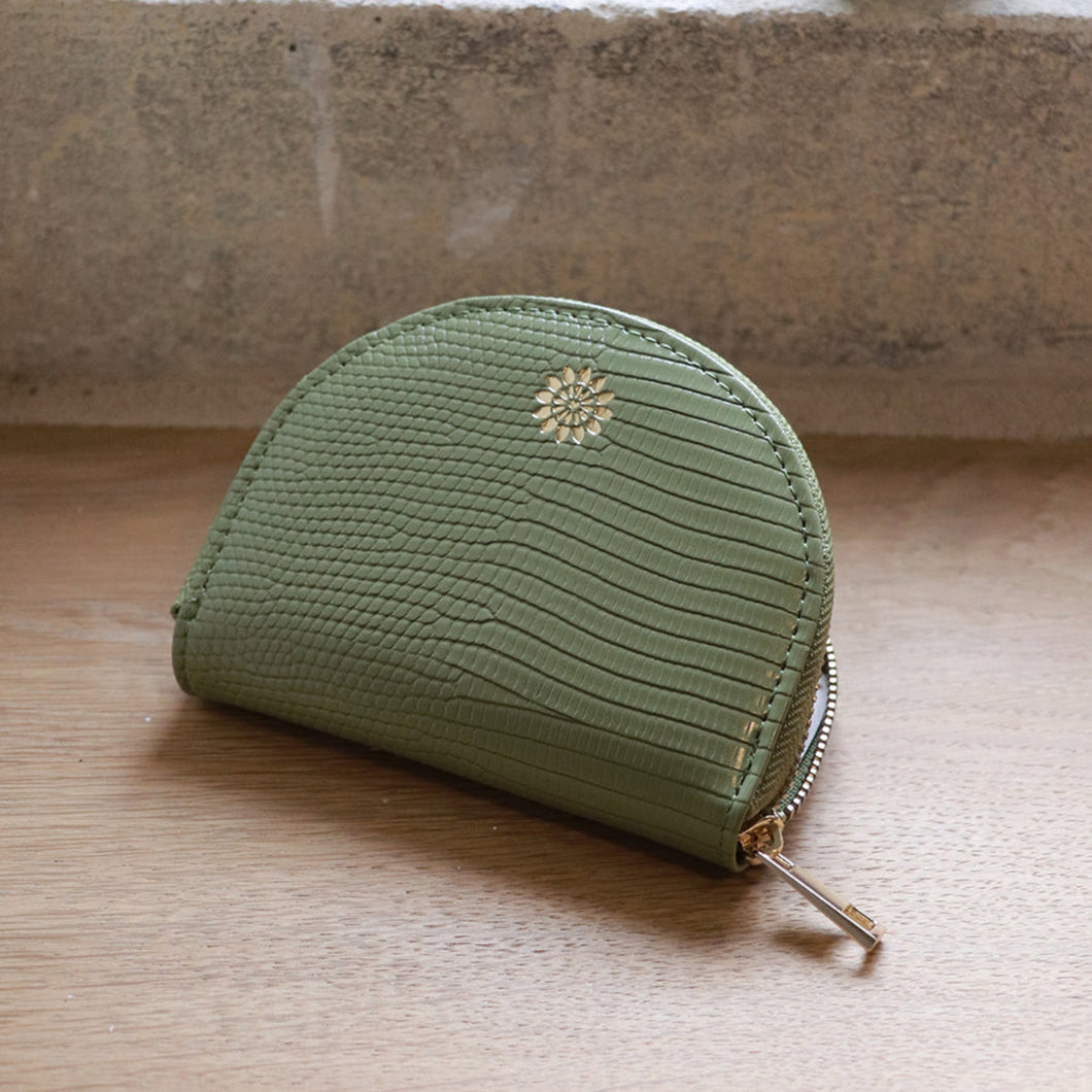 Pea Green Faux Leather Half Moon Purse