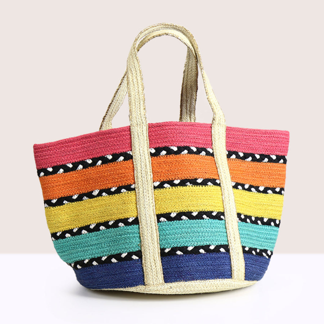 Bright Stripe Jute/Black/White Bag