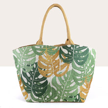 Load image into Gallery viewer, Green &amp; Gold Monstera Print Shopper
