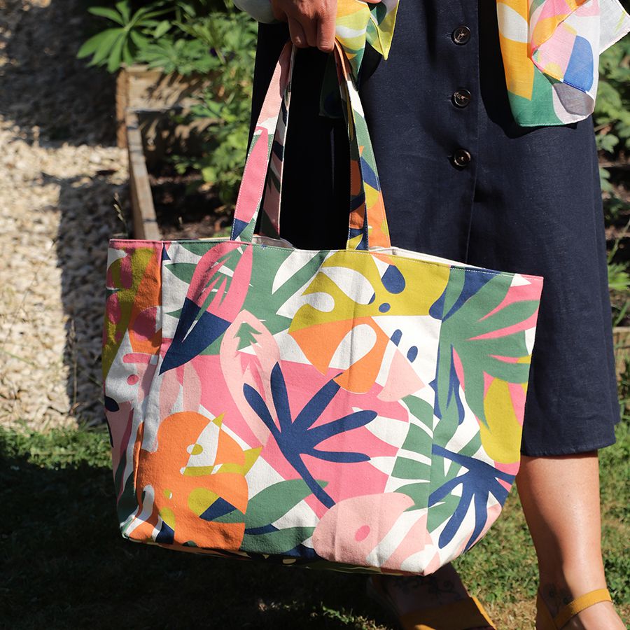 Pink/Orange Tropical Floral Canvas Bag