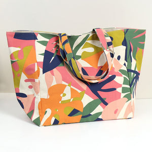 Pink/Orange Tropical Floral Canvas Bag