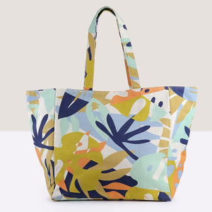 Blue/Mustard Tropical Floral Canvas Bag