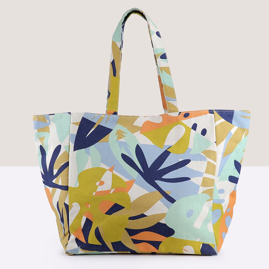 Blue/Mustard Tropical Floral Canvas Bag