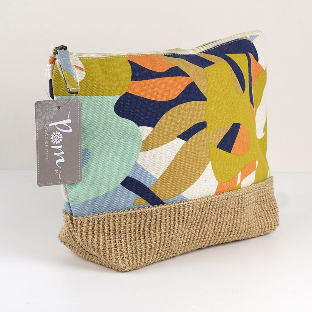 Blue/Mustard Tropical Floral Canvas Zip  Bag