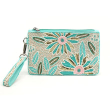 Load image into Gallery viewer, Turquoise Floral Beaded Holiday Purse
