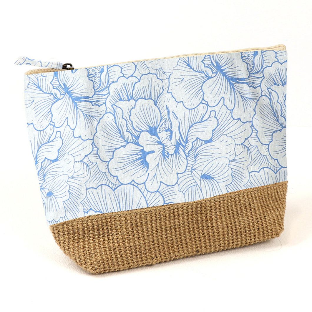 Cotton White/Blue Floral Outline Travel Bag
