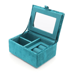 Teal Velvet Embellished Hummingbirds/Floral Jewellery Box