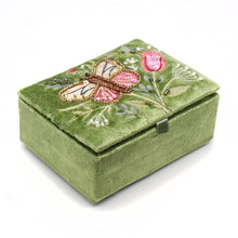 Load image into Gallery viewer, Green Velvet Embellished Butterfly/Floral Jewellery Box
